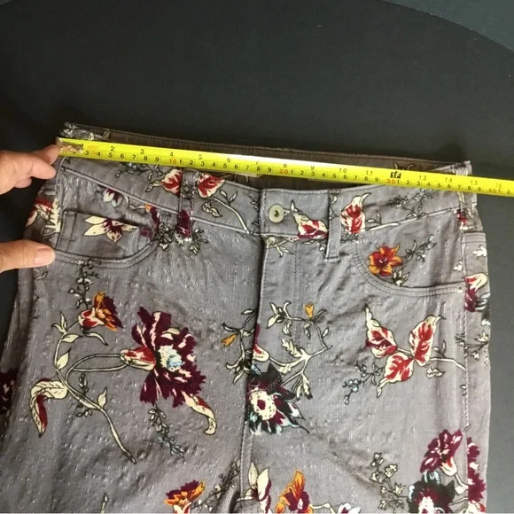 Pilcro & Letterpress Anthropology Gray Floral High Rise Skinny Cord Jeans 28 - Picture 10 of 11